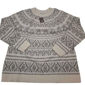 J Jill Fair Isle Nordic Barley Cream Knit Cotton Blend Sweater Size S NWT